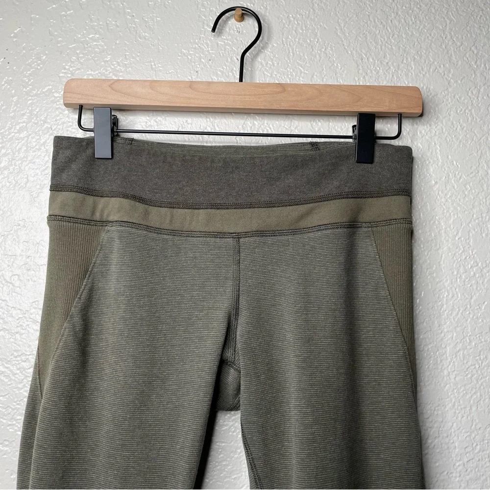Lululemon Refine Crop Leggings Striped Green Ribbed Workout Pants - Picture 6 of 14